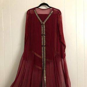 Burgundy/Gold Embroidered Shalwar Kameez Set